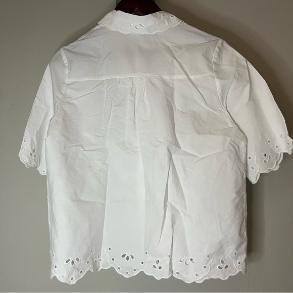 SAKS FIFTH AVENUE Women’s Collared Eyelet Shirt White Size Medium - Picture 4 of 8